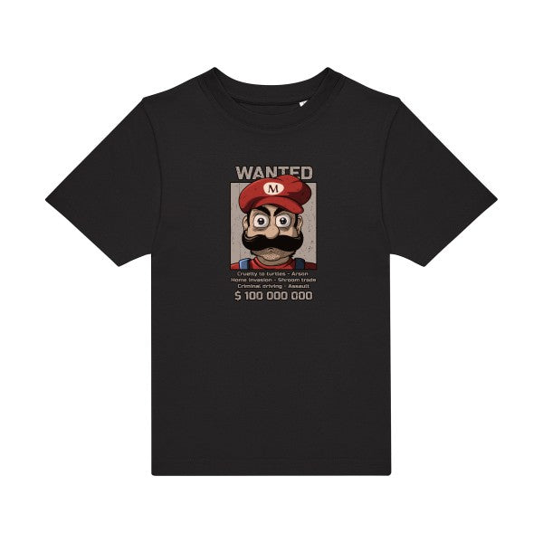 t-shirt humour enfant -Wanted-Mario- couleur  Black