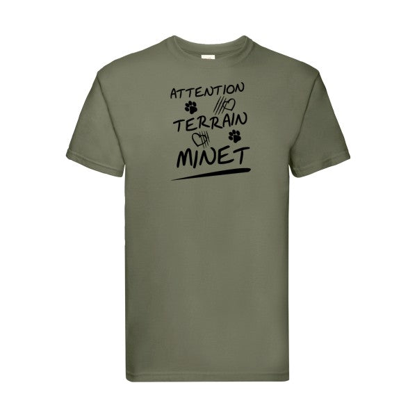 T-shirt|Attention Terrain Minet |Noir  |Fruit of the loom 205  G