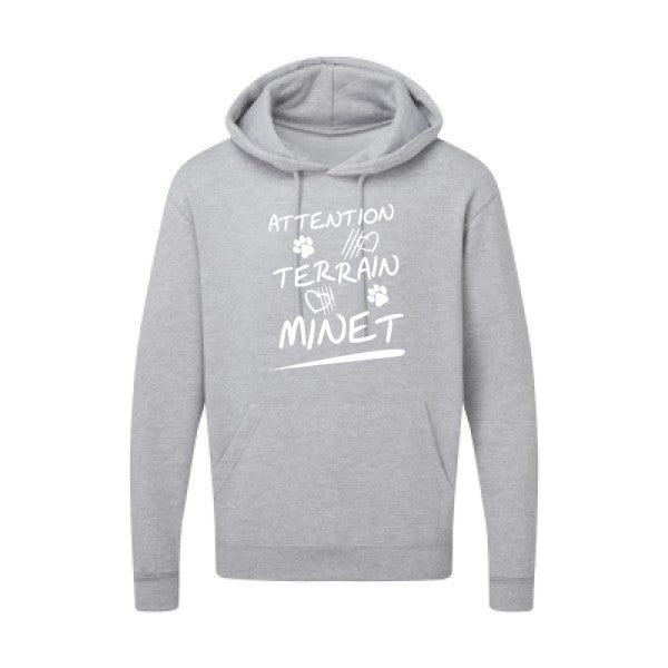 Attention Terrain Minet |Sweat  capuche humoristique Blanc 