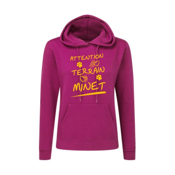 Attention Terrain Minet jaune Or |Sweat original à capuche Femme