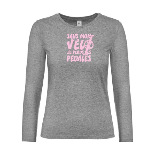 t-shirt lsl femme Sans-mon-velo-je-perds-les-pedales- Sport Grey flex Rose