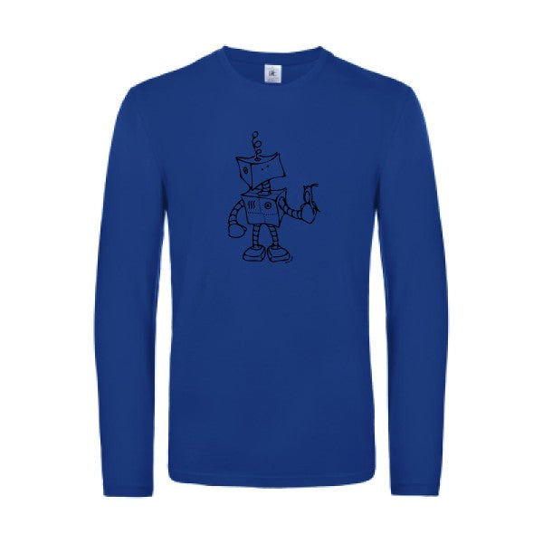 robot & bird - t shirt- manches- longues- original- humour- Royal Blue impression Face