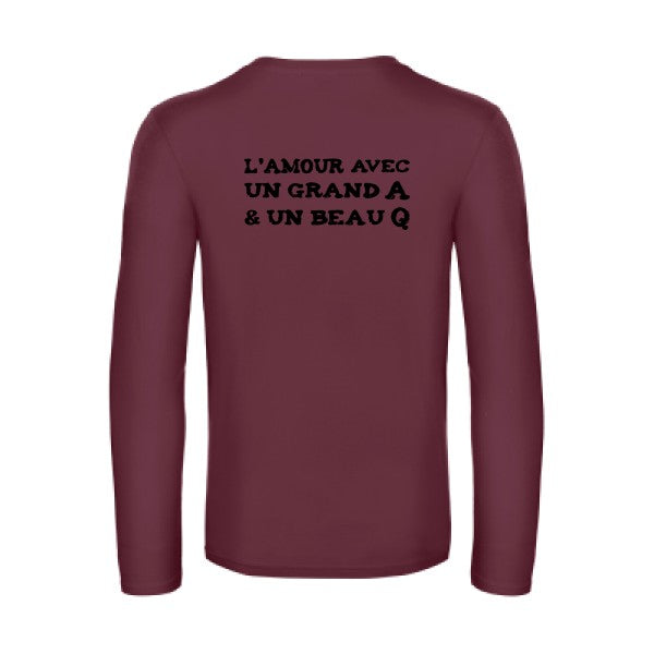 l amour avec un grand a et un beau q  - t shirt- manches- longues- original- humour- Burgundy impression Dos