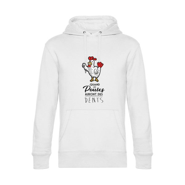 quand-les-poules-auront-des-dents- Sweat à capuche original White - RueDuTeeshirt