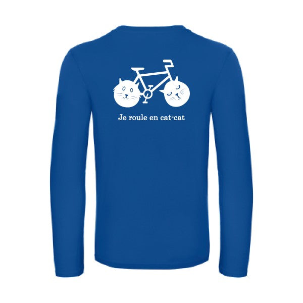 cat cat bike - t shirt- manches- longues- original- humour- Royal Blue impression Dos