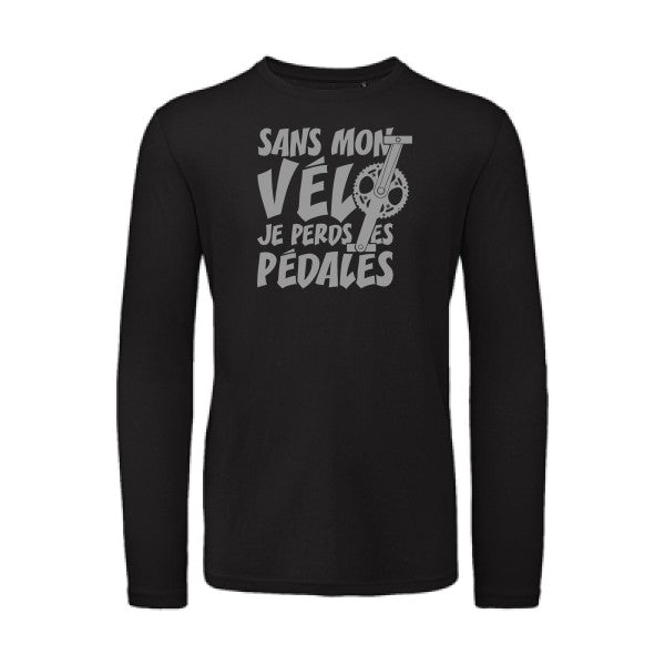 Sans mon vélo, je perds les pédales ! Gris |T shirt bio homme rigolo manches longues