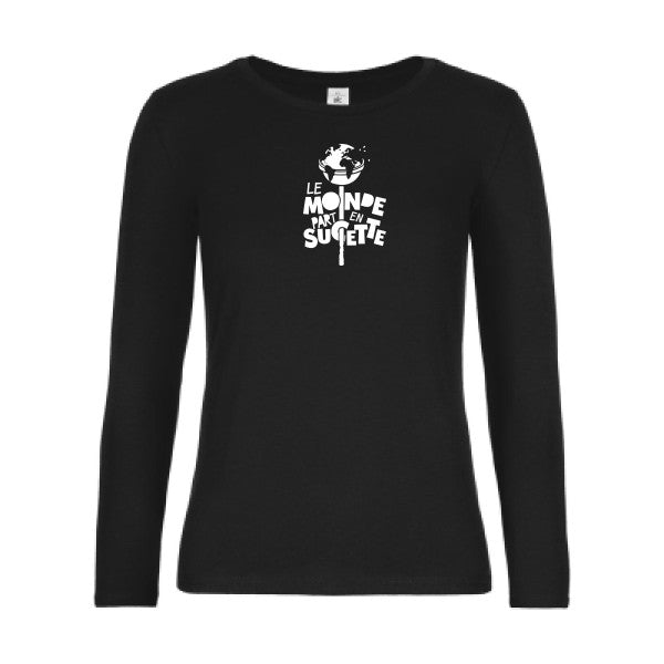 t-shirt lsl femme Le-Monde-part-en-Sucette Black flex blanc