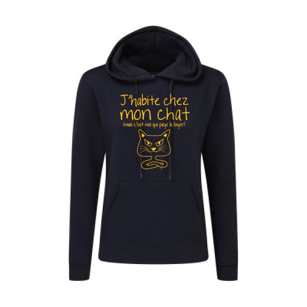 J'habite chez mon chat jaune Or |Sweat original à capuche Femme