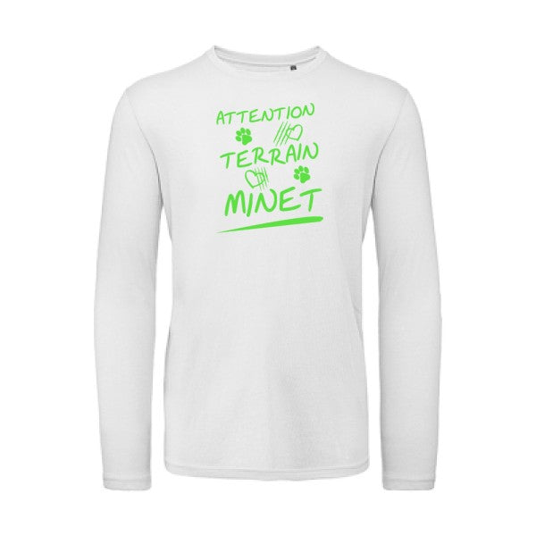 Attention Terrain Minet Vert fluo |T-shirt bio manches longues