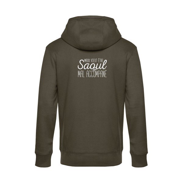 Maux-vieut-etre-Saoul sweat shirt original Khaki flex Blanc impression Dos