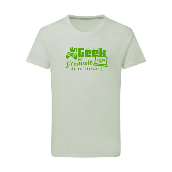 Un geek ne s'ennuie pas - Flex Vert pomme Tshirt original Pastel Macchiato  2XL