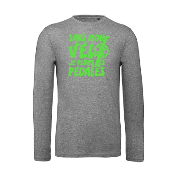 Sans mon vélo, je perds les pédales ! Vert fluo |T shirt bio homme rigolo manches longues