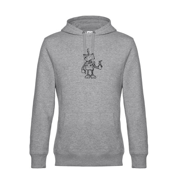 Robot-&-Bird sweat shirt original Heather Grey flex Noir impression Face
