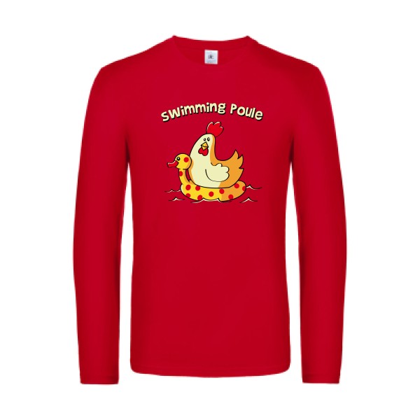 swimming-poule-t-shirt-manches-longues-original-humour -Red