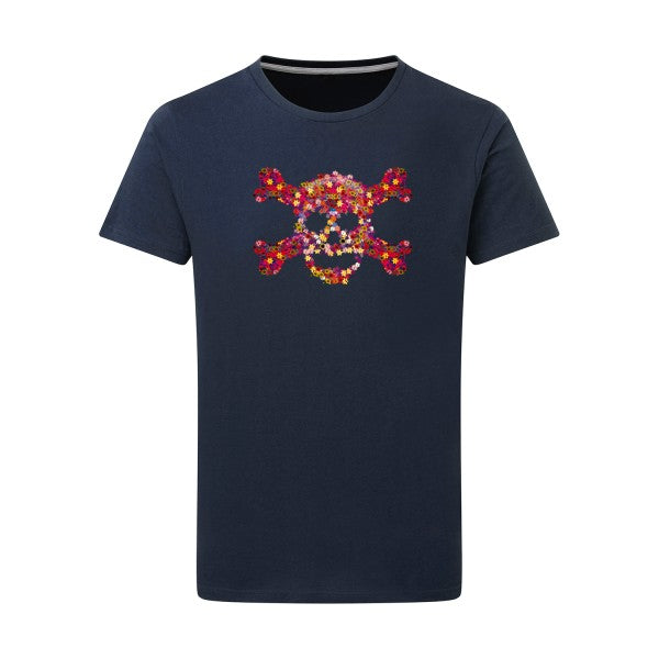 T-shirt homme Floral skull - T-shirt original avec design floral et crâne Denim XL