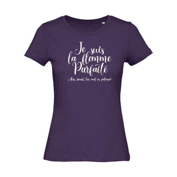 T shirt humour bio femme   femme bio|La flemme parfaite Blanc 