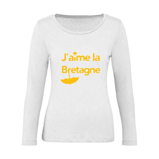 J'aime la Bretagne jaune Or |   T shirt manches longues femme|100% bio