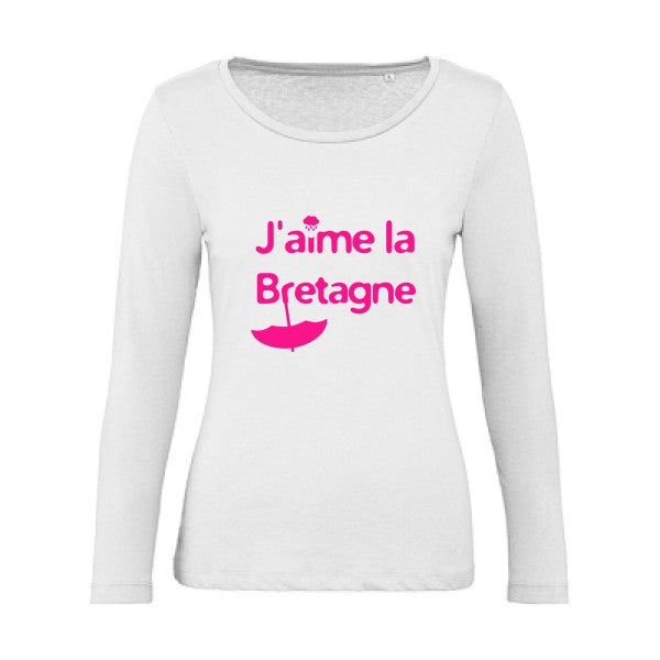 J'aime la Bretagne Rose Fluo |   T shirt manches longues femme|100% bio