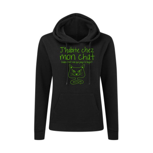 J'habite chez mon chat Vert pomme |Sweat original à capuche Femme