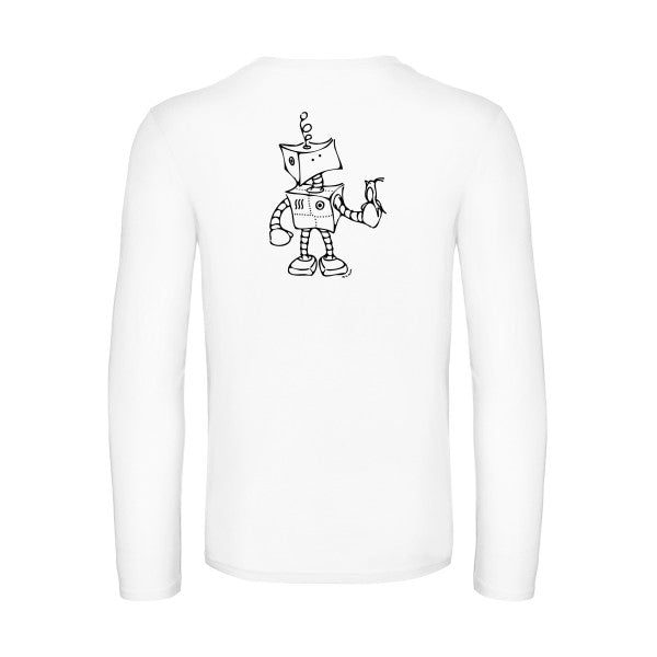 robot & bird - t shirt- manches- longues- original- humour- White impression Dos