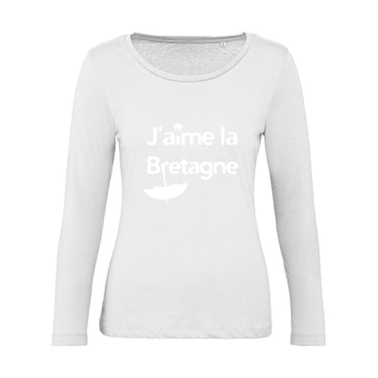 J'aime la Bretagne Blanc |   T shirt manches longues femme|100% bio