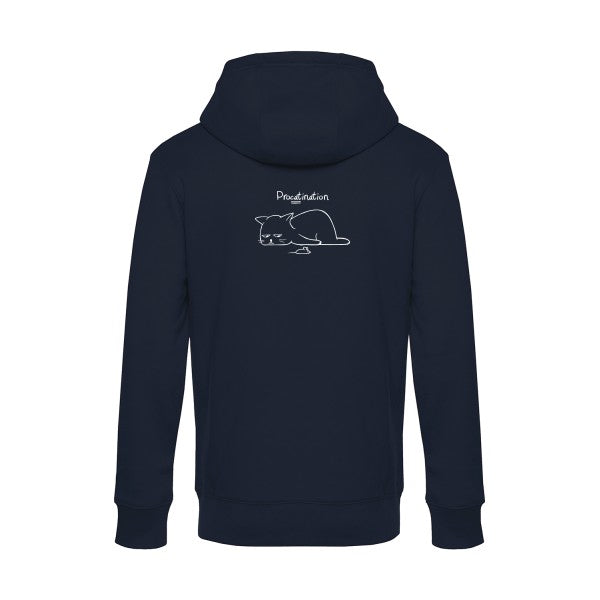 Procatination sweat shirt original Navy Blue flex Blanc impression Dos