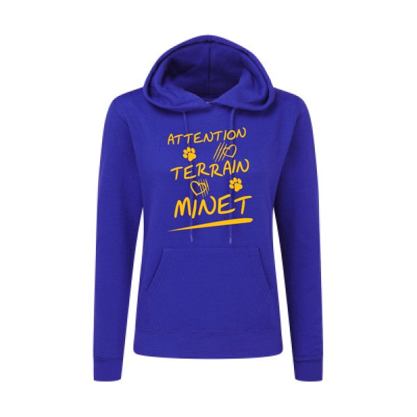 Attention Terrain Minet jaune Or |Sweat original à capuche Femme