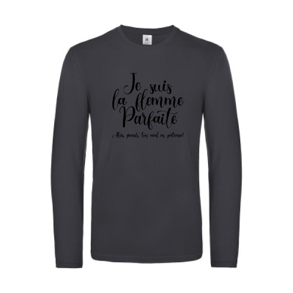 la flemme parfaite - t shirt- manches- longues- original- humour- Dark Grey impression Face