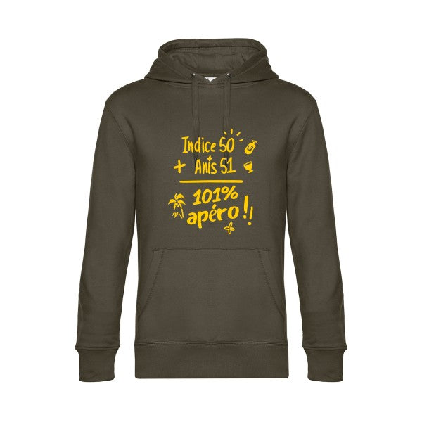 101-pourcent-apero-- Sweat à capuche original Khaki - RueDuTeeshirt