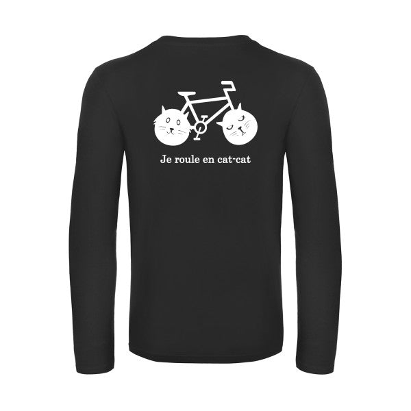 cat cat bike - t shirt- manches- longues- original- humour- Black impression Dos