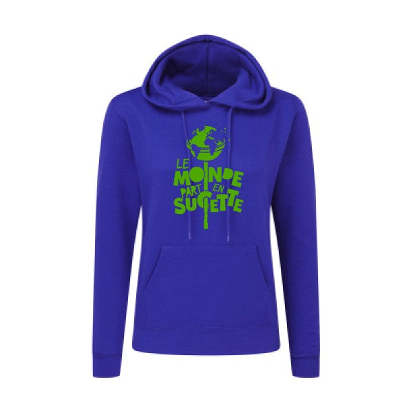 Le Monde part en Sucette Vert pomme |Sweat original à capuche Femme