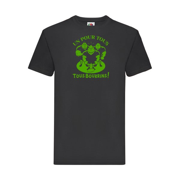 T-shirt|Un pour tous, Tous bourrins ! |Vert pomme|Fruit of the loom 205  G