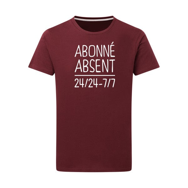 Abonné absent Blanc -Flex Blanc sur T-shirt SG  Burgundy  2XL