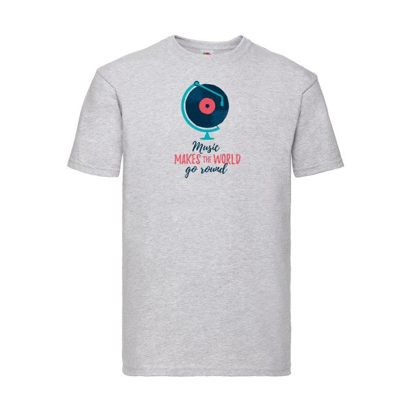 Music make world go round Fruit of the loom 205 g/m² T-shirt/ heather grey