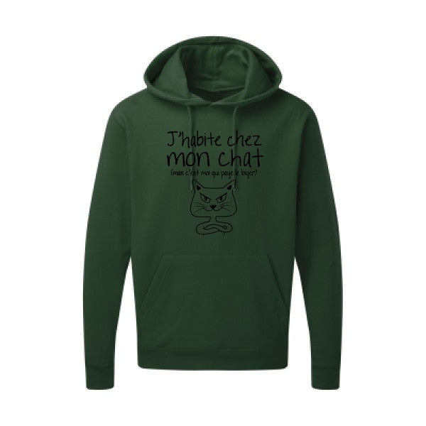 J'habite chez mon chat Noir |Sweat capuche imprimé homme