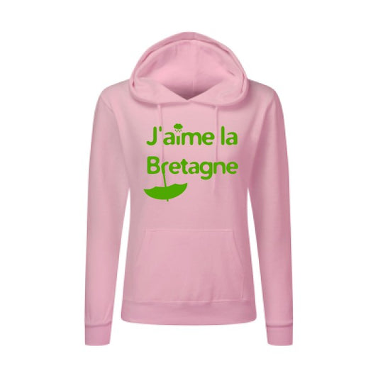 J'aime la Bretagne Vert pomme |Sweat original à capuche Femme