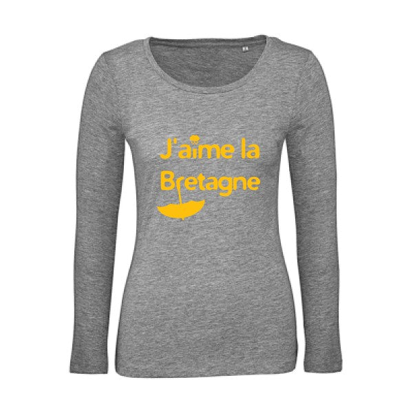 J'aime la Bretagne jaune Or |   T shirt manches longues femme|100% bio