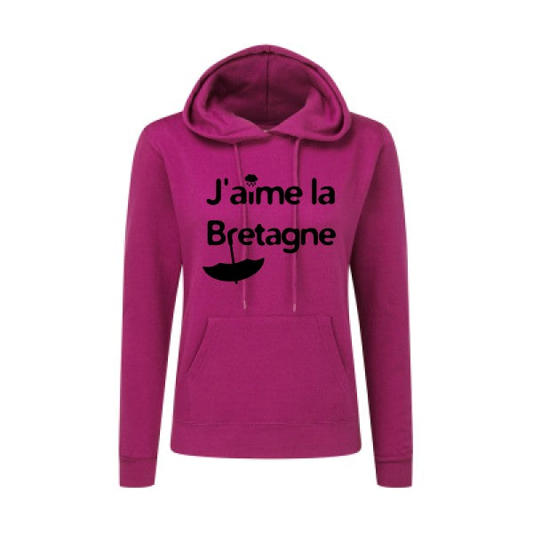 J'aime la Bretagne Noir |Sweat original à capuche Femme