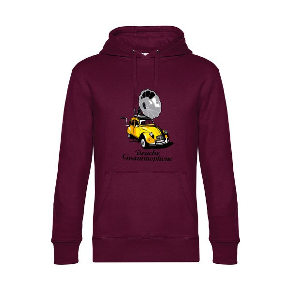 Deuche-Grammophone-3- Sweat à capuche original Burgundy - RueDuTeeshirt