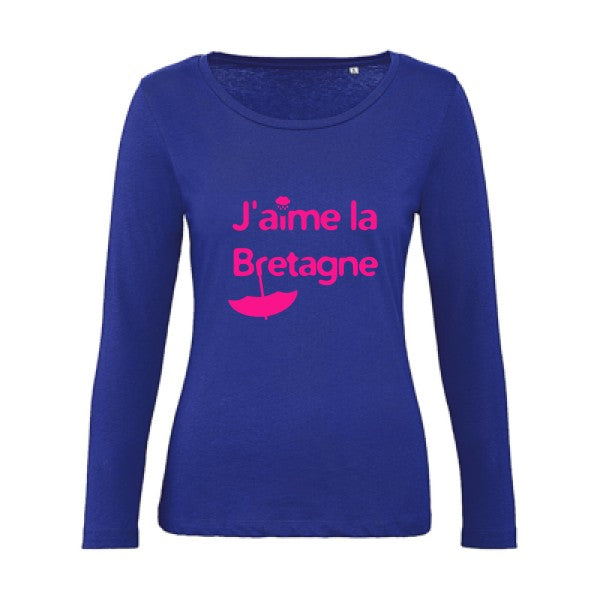 J'aime la Bretagne Rose Fluo |   T shirt manches longues femme|100% bio