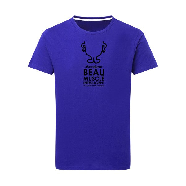 Monsieur Moi noir -Flex noir sur T-shirt SG  Royal Blue  5XL