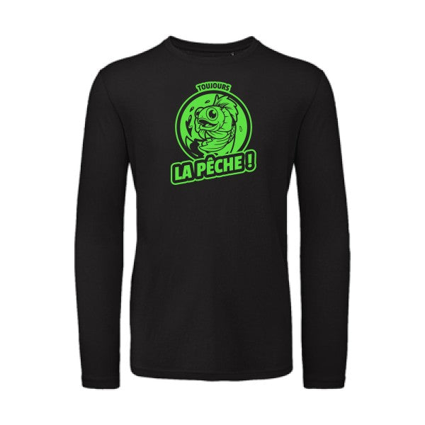 Toujours la pêche ! Vert fluo |T shirt bio homme rigolo manches longues