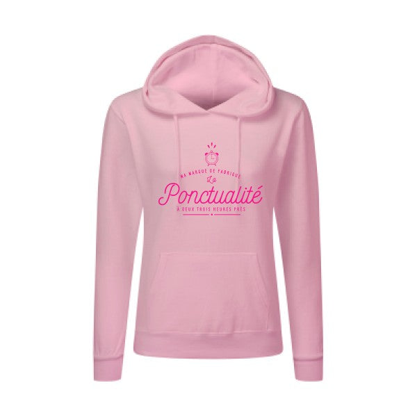 La Ponctualité Rose Fluo |Sweat original à capuche Femme