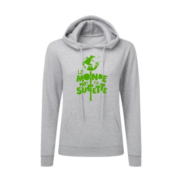 Le Monde part en Sucette Vert pomme |Sweat original à capuche Femme