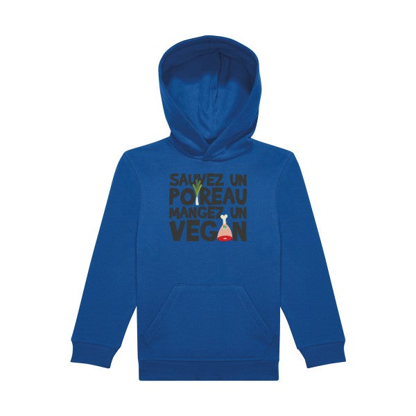 sweat capuche enfant Bleu Royal vegan-poireau