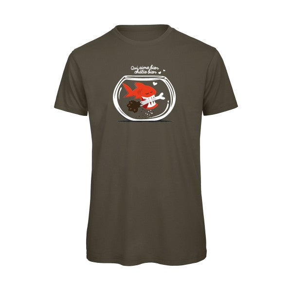 T-shirt humour original Qui Aime Bien Chatie Bien T Shirt couleur Khaki Green