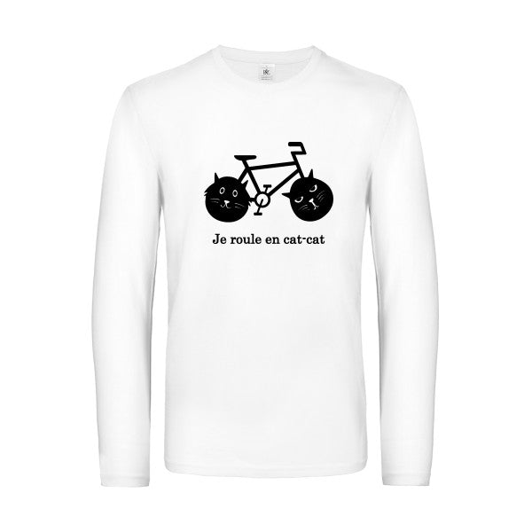 cat cat bike - t shirt- manches- longues- original- humour- White impression Face