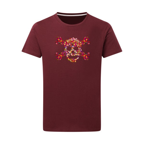 T-shirt homme Floral skull - T-shirt original avec design floral et crâne Burgundy 2XL