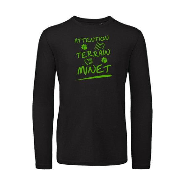 Attention Terrain Minet Vert pomme |T-shirt bio manches longues