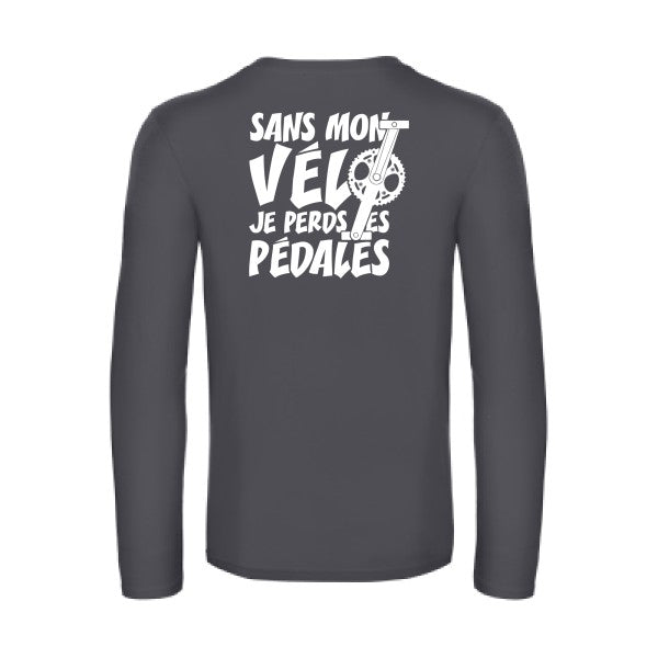 sans mon velo je perds les pedales  - t shirt- manches- longues- original- humour- Dark Grey impression Dos